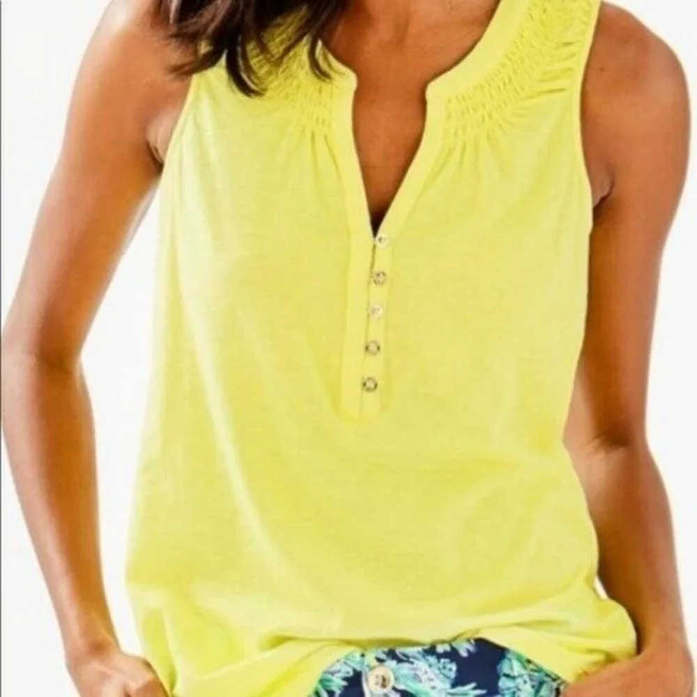 Lilly Pulitzer Essie Top Blouse Yellow Smocked XXS